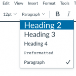 screenshot showing selection of header level for text format