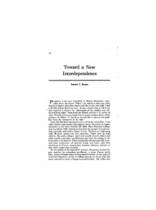 A page from Ernest L. Boyer's book chapter titled "Toward a New Interdependence," published in 1977 while he served as U.S. Commissioner of Education.
