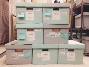 Archival boxes containing manuscript drafts of Boyer's book "Scholarship Reconsidered."