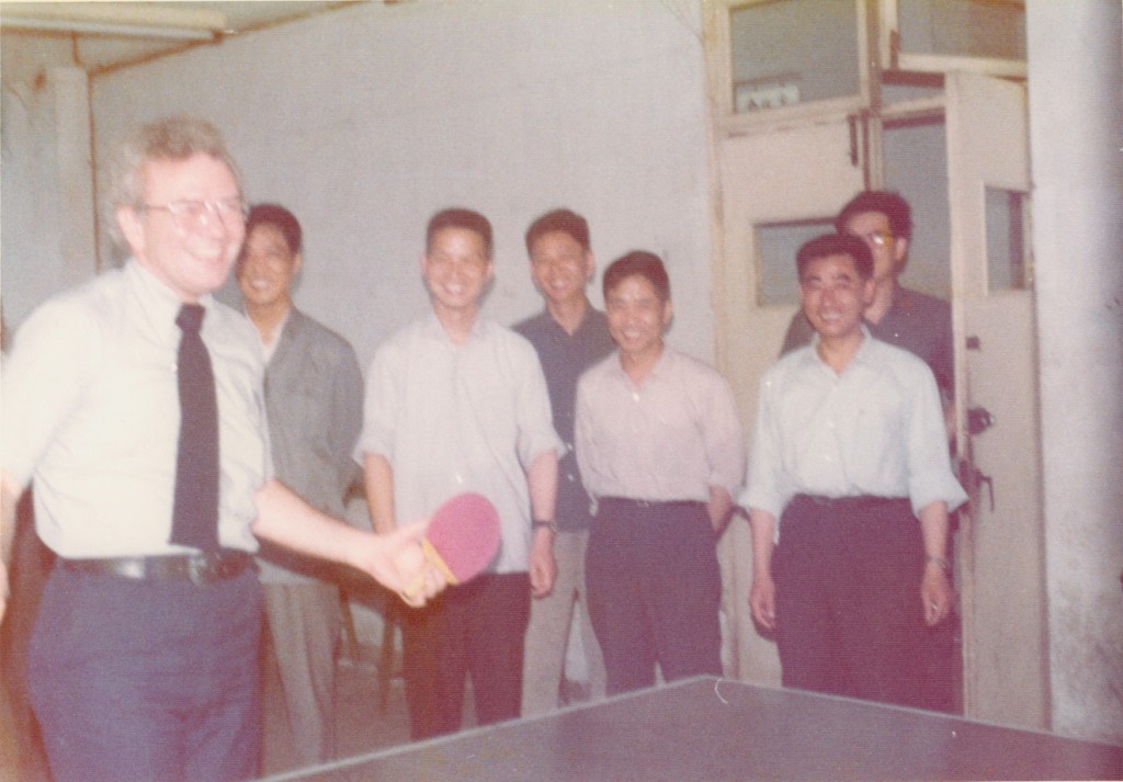 Ernest L. Boyer playing table tennis in China in 1974. - BCA