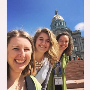 Messiah students, Lauren Martin, Sarah Zwart, and Anna Love (from left to right), at Denver’s capital building. 
