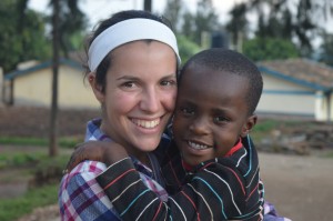 Olivia with a little boy in Rwanda