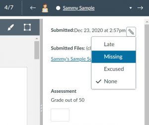 Screenshot showing location of dropdown menu to change assignment status